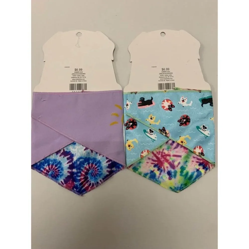 NWT Dog Bandanas Size Small/Medium Reversible Bundle of 2 Summer Tie Dye Retro